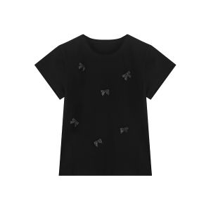Bow Accent Round Neck Short Sleeve T-shirt Women
