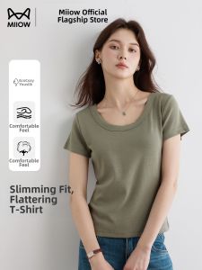 MiiOW | Summer All-matching Slim Fit U-neck Solid Color T-shirt