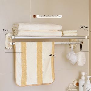 Bathroom Towel Rack Suction Cup Installation No Drilling New Model Towel Bar Holder Space Aluminum Material Storage Organizer