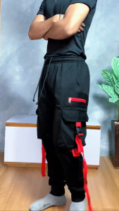 Celana Jogger cargo Sport pria terbaru red zipper [hitam] Joger