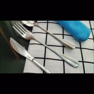 3pcs Set Korean Cutlery Spoon Fork Chopstick Bag/Case/Pouch with Zipper Free Case Korean Cutlery Sets Stainless Steel Tableware Silverware Kitchen Utensils BINLU