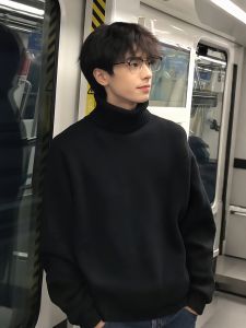 OUMULONG | Black High-neck American Style Sweater
