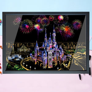 เมืองที่มีสีสันฉากกลางคืน Scratch Art DIY Handmade ของขวัญวันเกิดสําหรับผู้ชายและผู้หญิง A3 กระดาษ 8 ช่องเปิด