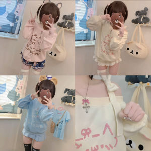 Cute Soft Girl Spring New Style Shoulder Hole Long Sleeve Three Color Bow Knot Sweatshirt Loose Fit round Neck Commute Style