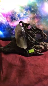 Tinh thể đá thạch anh khói đen tự nhiên đế gỗ con thuyền sưu tầm Smoky quartz maz 383