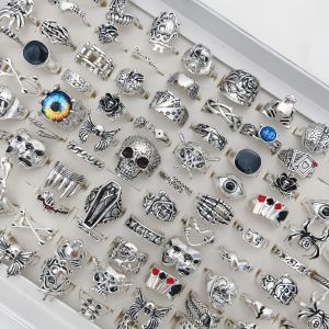20Pieces Vintage Punk Rings Set For Women Men Mix Style Hip Hop Heart Skull Eye Finger Ring Jewelry Party Gift