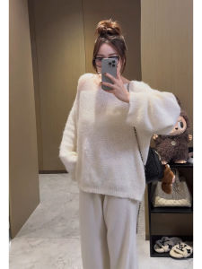YUEZHONGWEI | French Style Asymmetrical Off-Shoulder Loose Knit Sweater