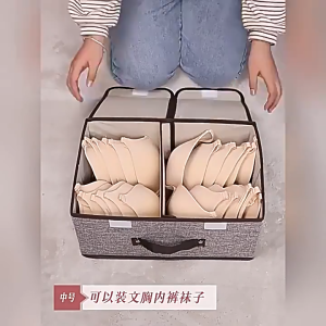 【In Stock 】Double-lid Clothing Storage Box Cotton and Linen 2-compartment Storage Box Household Underwear Socks Wardrobe Organizer