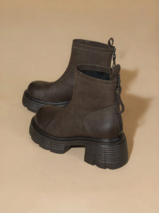 Josiny | Thick Sole Brown Faux Fur Inside Coarse Heel Womens Martin Boots
