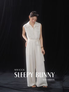 Graceful Ivory Small Collar Waist-Tie Sleeveless Wide Leg Jumpsuit
