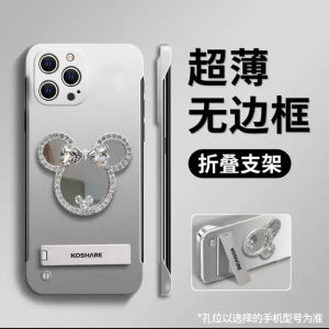 Ultra-Thin Silicone Phone Case for Apple 15ProMax iPhone 14 New Model Mickey Makeup Mirror Special Heat Dissipation 12 Anti-Fall Cute with Stand Female Protective Cover