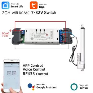 Tuya Smart Wifi Electric Actuator Motor ControllerDC12V 24V 32V 2 Channel Relay Remote Control RF 433 Radio Control