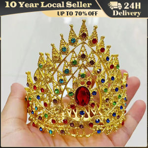 Luxury Rhinestone Thai Crown Colorful Traditional Rhinestone Crown Shiny Hair Ornaments Princess Hair Comb Photo Props