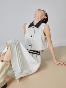 XIAODADEHUA | White Texture Sense Sleeveless Blazer and Skirt Set