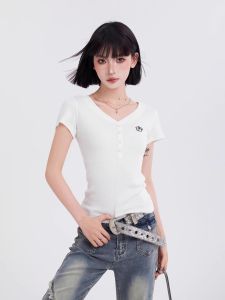 BAIDAIFEI | Áo Ôm Body Tay Ngắn Cổ V
