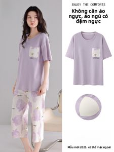 MiiOW | Bộ đồ ngủ cotton tay ngắn mùa hè cho nữ MiiOW Cat Lady có đệm ngực Bộ đồ ngủ cotton nguyên chất có thể mặc ngoài trời Bộ đồ ngủ mùa hè