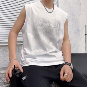 Trendy Sleeveless Mens T-shirt Youth Letter Print Commuting Vest Breathable Cotton Blend Fabric Summer New Arrival Casual Wear