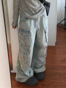 American Style Casual Straight Leg Workwear Jeans High Waist Loose Fit Womens Multi-Pocket Loose Wide Leg Pants