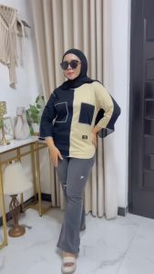 Atasan Wanita Kombinasi Lengan 7/8 Original FST Model Bawah Oval Jahitan Luar Outside Bahan Katun Combed 20s