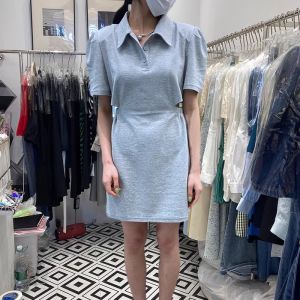 Váy Thun Tay Bồng Cỡ Lớn Cổ Polo Dáng Chữ a Dài Vừa Phải Mùa Hè Cho Nữ Váy Công Sở Đơn Giản Màu Trơn Chất Liệu Khác