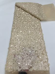 2026 High Quality Fashion French Mesh Embroidery Sequin African Lace Luxury Nigerian Bead 3D Net Lace Fabric For Wedding M702-1