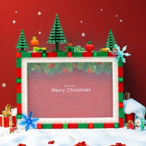 Christmas Series Kindergarten Family Portrait DIY Handmade Building Blocks Homemade Photo Frame Material Cute Cartoon Gift Photo on the Table