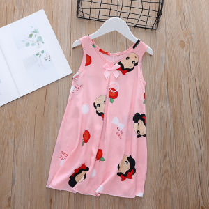 Girls Artificial Cotton Nightdress Summer Thin Little Girl Pajamas Summer Baby Dress Childrens Loungewear Cotton