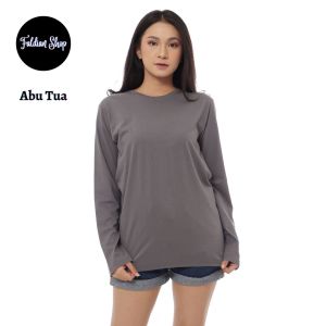 Kaos Polos Wanita Oneck Lengan Panjang Bahan Katun Combed 30s Warna Abu Tua