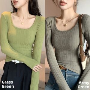 miiow | Slim Fit Long Sleeve U-Neck Base Shirt For Women Spring Autumn Style Low Cut Fashionable Inner Wear Cat Person New 2025 Top