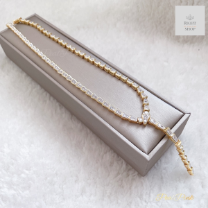 (สร้อยคอเพชรออกงาน) สร้อยคอเพชรประดับเพชรล้วนทั้งเส้นN2421ปรับสั้นยาวได้ 17-19นิ้ว สวยหรูดูแพงสวยสง่า