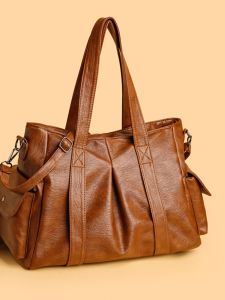 Fashionable Retro Large Capacity Soft Leather Tote Bag Womens Handbag Single Shoulder Crossbody Bag Casual Leisure Handbag