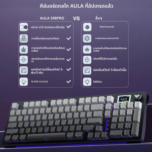 AULA S98pro คีย์บอร์ดไร้สายสามโหมดปะเก็น RGB Hot-swap Esports Gaming คีย์บอร์ด TFT และ Multi-function ลูกบิด