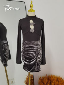 Childrens Latin Dance Outfit Velvet Separate Set Performance Costume Dance Short Skirt Practice Comfortable Flexible Ages 4-14