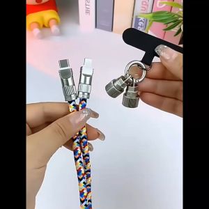 Kabel USB 100W Braided: 2-in-1 Type C Cable Braided Anti-Lost Rope Braided Lanyard 60W PD Fast Data Cable