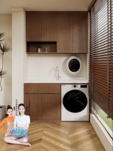 BEIQIVI | French Vintage Style Washbasin Sink and Laundry Cabinet Combo Walnut