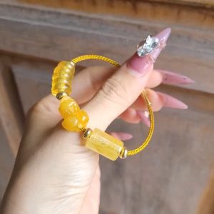 Vòng cáp lu thống TA Tóc Vàng ngũ điếu Hổ Phách tỳ hưu Ngọkc Vàng - Phong Thủy TUDO