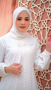 LARISTE Gamis Putih Brokat Brukat Wanita Abaya Turkey Terbaru Mewah Elegan Premium 020 Putih