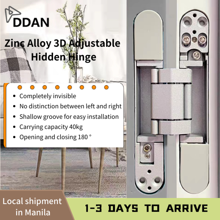 Hidden Door Hinges 6inch 2PCS Hidden Hinges 180 Degree Swing Hinges Three Dimensions Adjustable