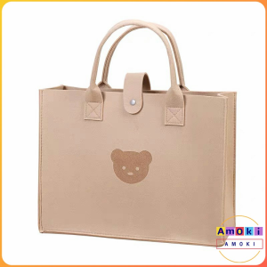 Cute Bear Felt Handbag Large Capacity Handbag Mother and Baby Bag Computer Tablet Book Storage Bags