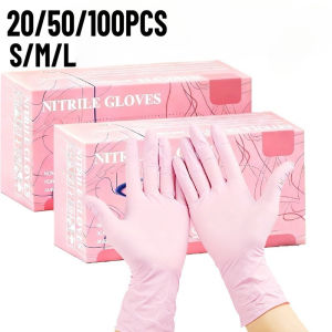 20/50/100PCS Disposable Light Pink Nitrile Gloves Pet Bath Bathing Kitchen Cleaning Hygiene Embroidery Beauty Hairdressing Tools