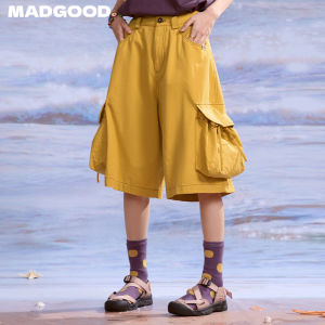 Madgood Neutral Cotton Worksite Five-Quarter Casual Pants Tapered Color Block Street Style Loose Fit Comfortable Breathable