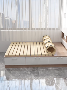 Solid wood floor bed with thick hard bed board tatami floor with moisture-proof and breathable bed frame