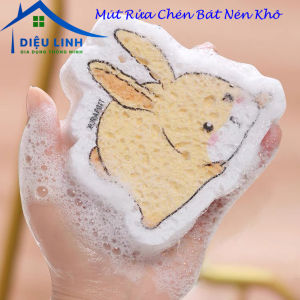 Miếng Rửa Chén Bát Nén Khô Miếng Bọt Biển Rửa Chén Bát Hoạt Hình Mút Xốp Rửa Bát Có Dây Treo Tiện Lợi Tramanhshop