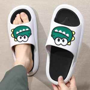 Mens Summer Outdoor Slip-On Slippers Thick Bottom Anti-Slip Wear-Resistant Breathable Flat Heel PVC Material One-Strap Sandals