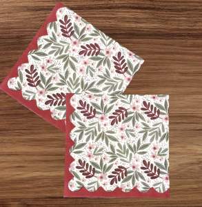 Party Dinner Napkin Serviette Disposable Paper Tissue - Colour Floral Mimosas Leaves Green Maroon Leaf [NSP140]