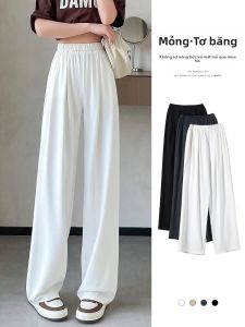 JIANGLU | Quần ống rộng cạp cao bằng lụa băng cho phụ nữ béo Quần ống đứng thường ngày đa năng Quần dài đến sàn