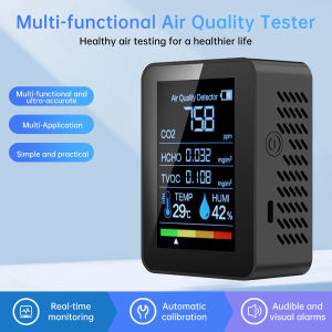 5-in-1 Carbon Dioxide Detector Formaldehyde/TVOC/CO₂/Temperature/Humidity Air Quality Monitor Audible and Visual Alarm Function