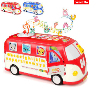 GOODWAY Multifunctional Educational Learning Bus: Combining Dining Car and Alphabet Bus Toys for Kids (Red)