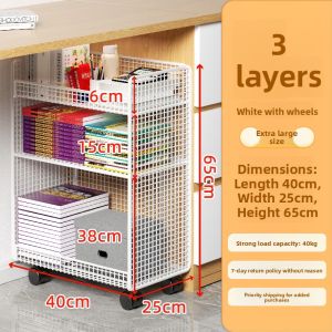 Mobile Book Bag Storage Rack Classroom Desk underneath Book Organizer Metal Constructed Rotatable Free Moving Wheel Basket