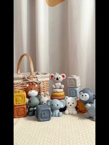 Infant Hand Grasp Ball Toy Soft Rubber Cube Blocks Stacking Rings Baby Squeeze Feel Ball Stacking Toy